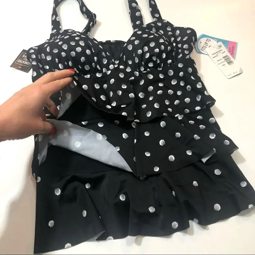 Swim Solutions black polka dot Tiered Tankini Top